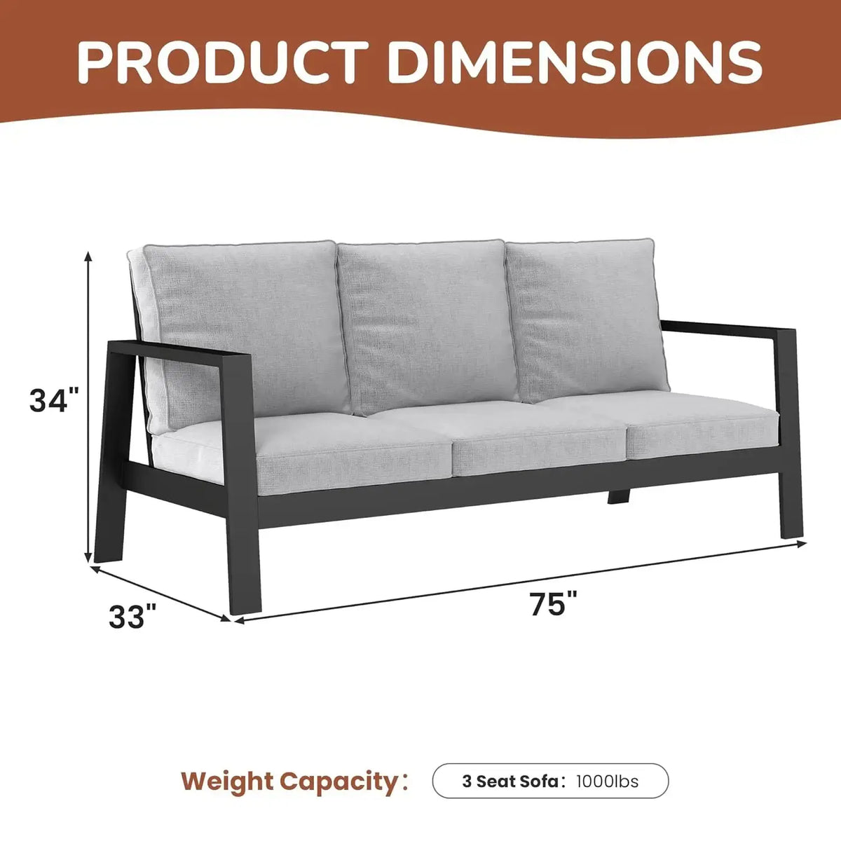 3-Seat Aluminum Outdoor Patio Sofa with 5-Inch Thick Cushions A Little Bit of Everything 🛍️
